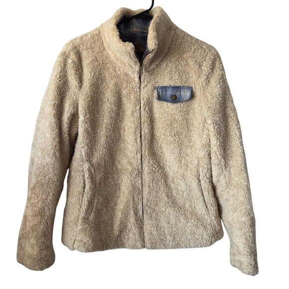 Pendleton US Womens S Beige Heather Fuzzy Sherpa Teddy Full Zip Jacket - Picture 1 of 11